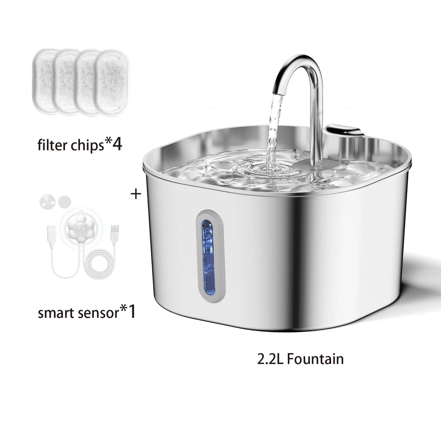 ZYfeeder 2.2L Automatic Cat And Pet Water Fountain Stainless Steel