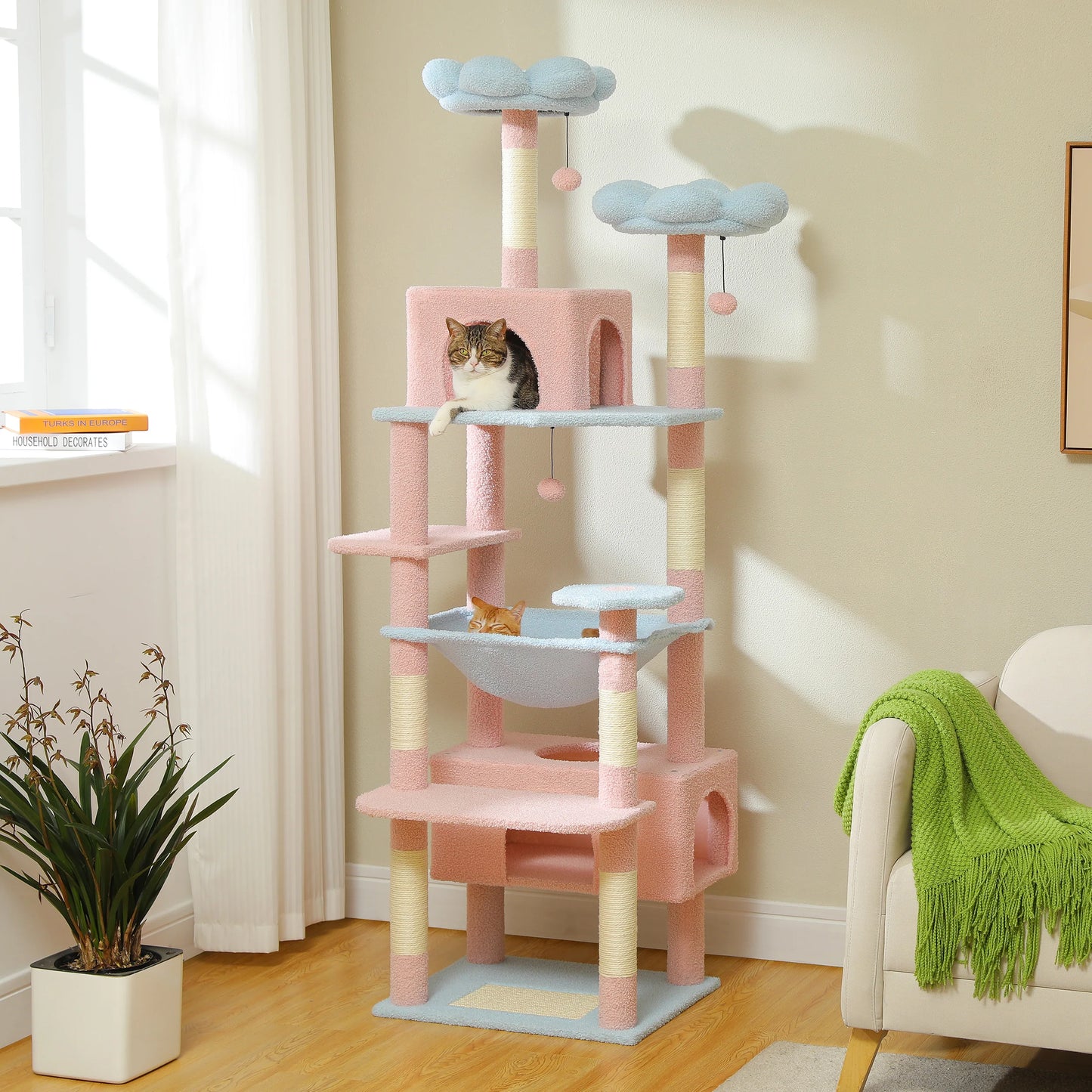 PEQULTI Multi Level Cat Tree Tower Scratching Posts Hammock Condo