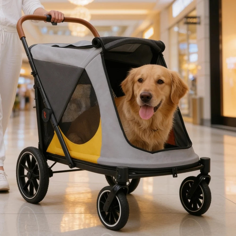Foldable Dog Stroller Carrier With Removable Cushion Up To 42kg