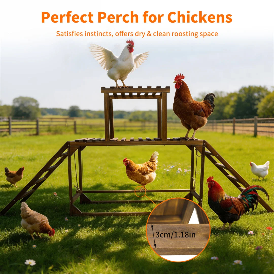 BINGOPAW Outdoor Wooden Chicken Coop Playset With Climbing Frame Swing