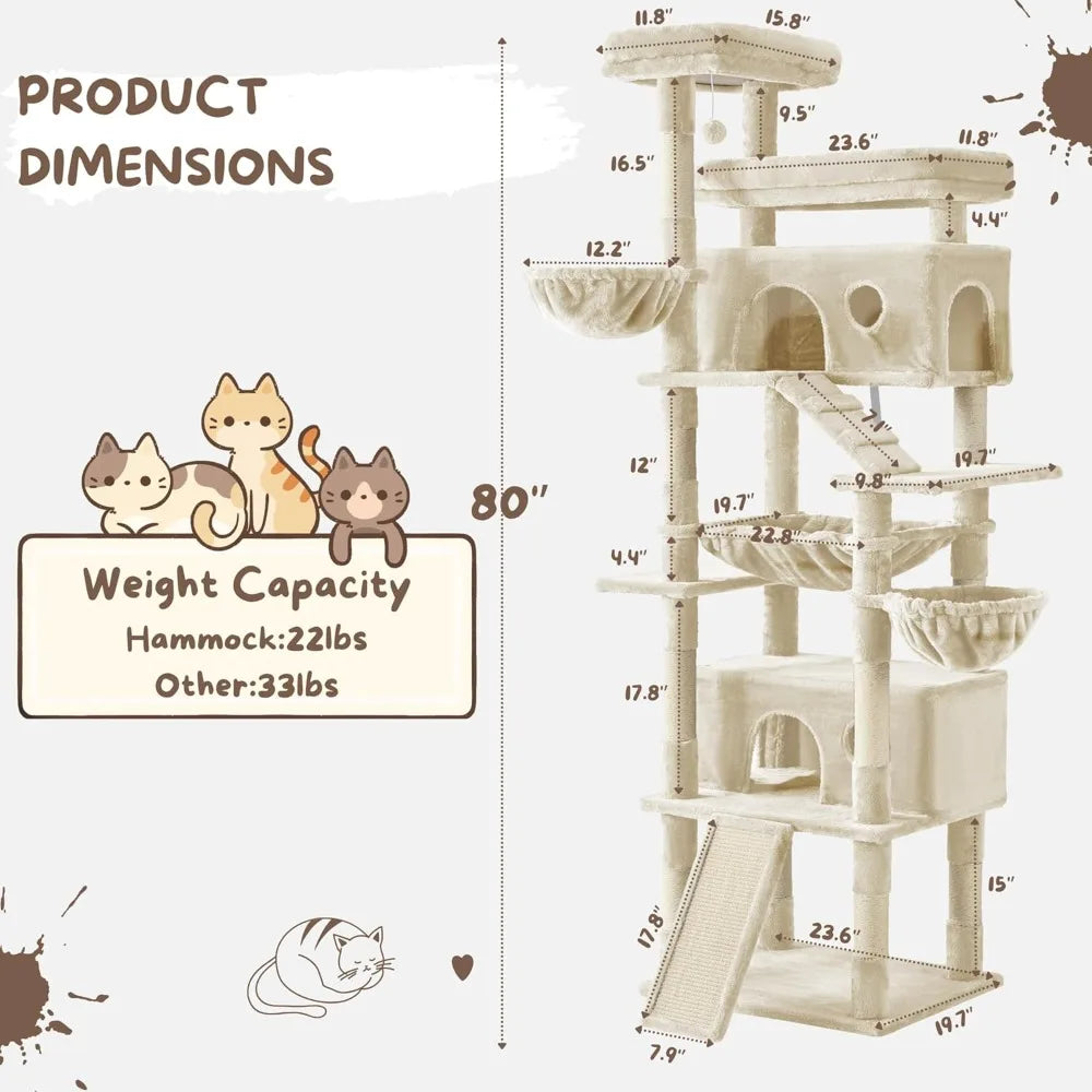 HUANZHUANG Cat Tree Tower With Hammock And Scratching Posts