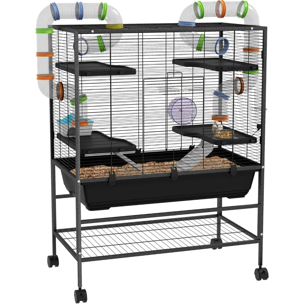 Farm Animals Hamster Cage With Storage Shelf Tubes Running Wheel Food Dish Water Bottle