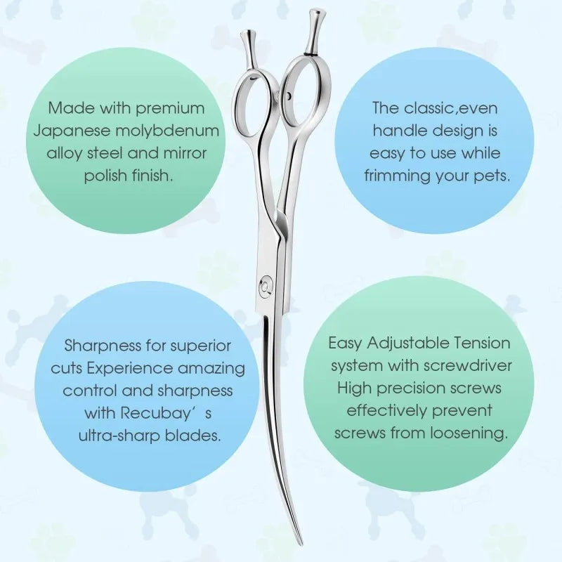 Professional Curved Dog Grooming Scissors in Stainless Steel for Pets