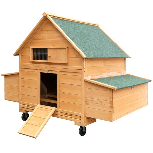 Mobile Wooden Chicken Coop on Wheels for 6-8 Chickens