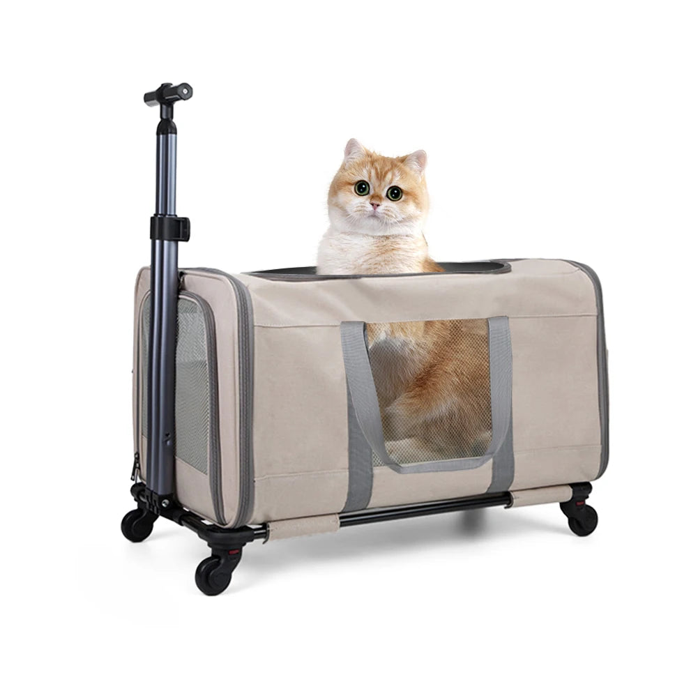 Cat Trolley For Two Cats With Wheels And Safety Belts Travel Carrier For Pet Travel
