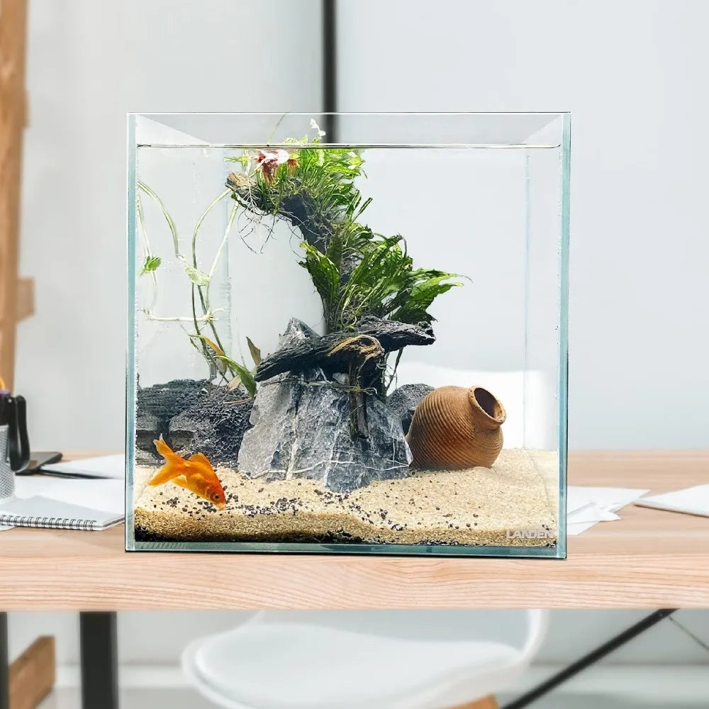 Rimless Low Iron Aquarium Tank 6.6 Gallon With Nano Foam Leveling Mat