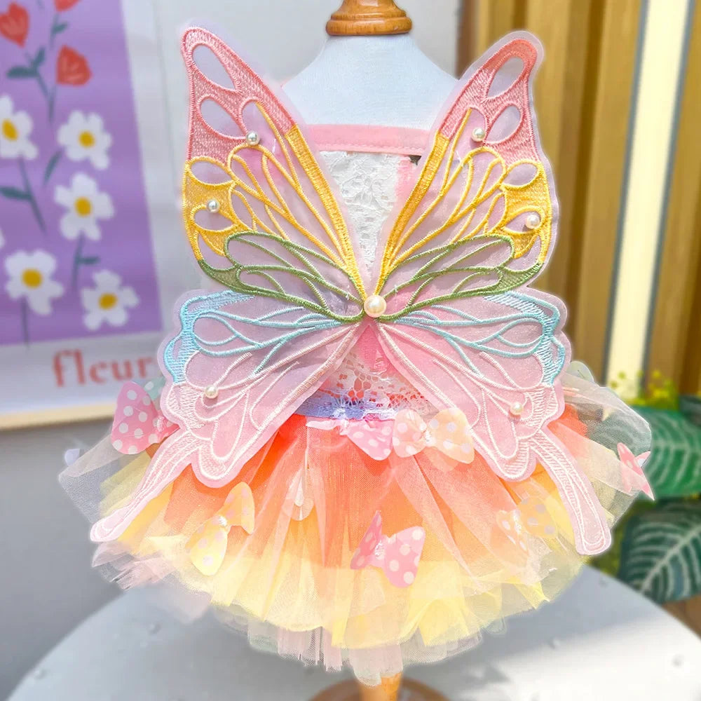 Dog Cat Princess Dress With Lace Skirt Stripe Pattern Apparel