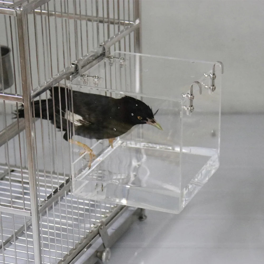 TWISTER.CK Transparent Acrylic Bird Bath Box Hanging Water Bath