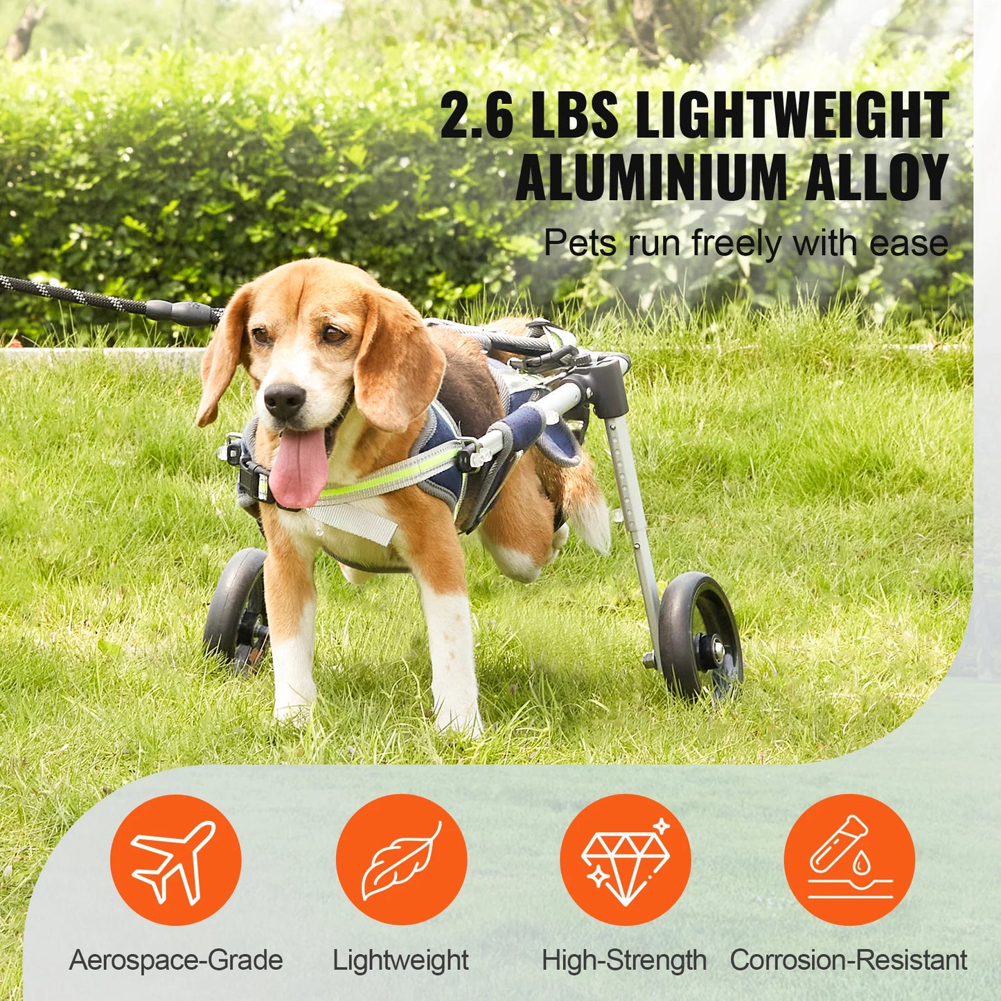 SucceBuy 2 Wheels Dog Wheelchair For Hind Limbs Disabled Pets