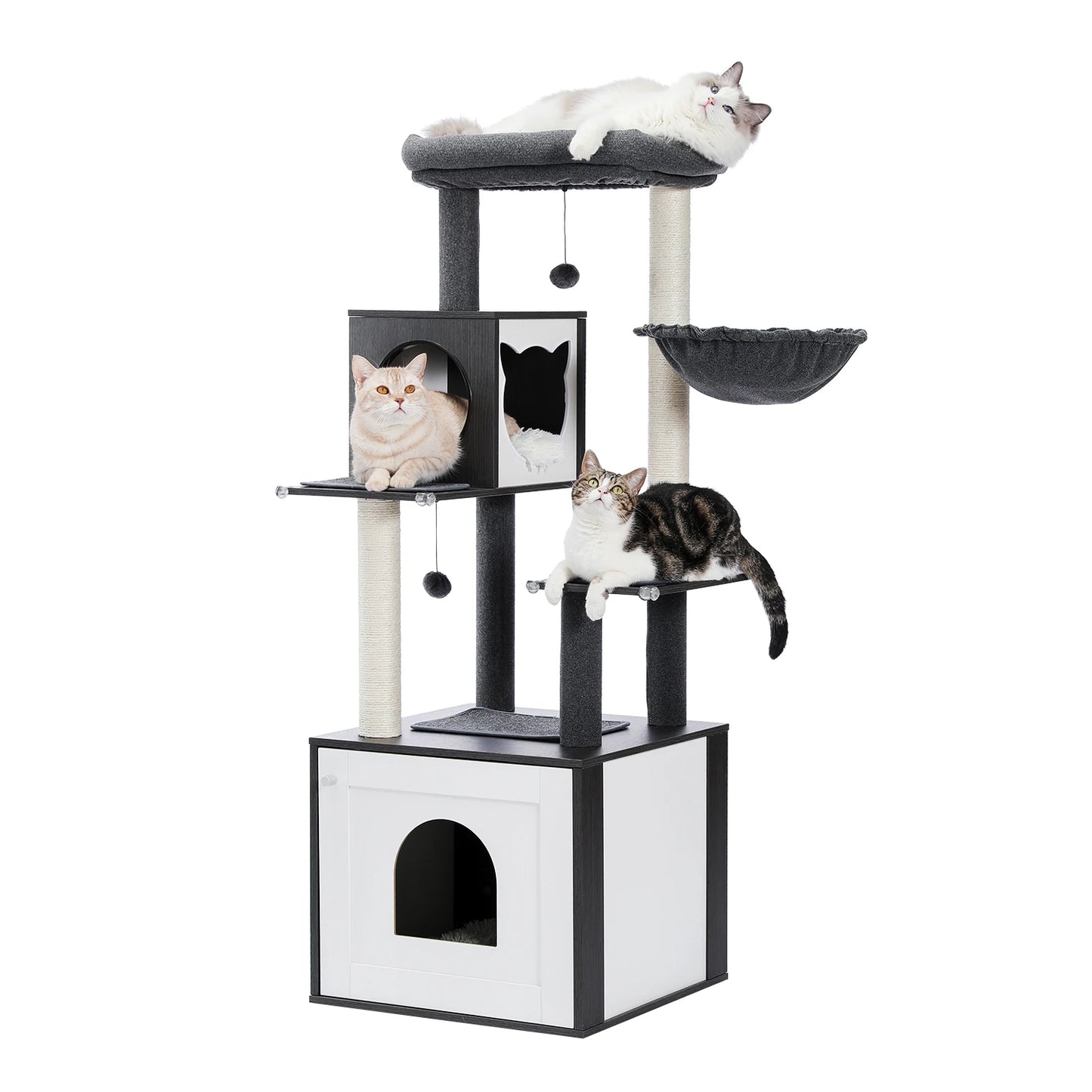 PEQULTICN Cat Tree Tower Litter Box Wood Structure With Hammock