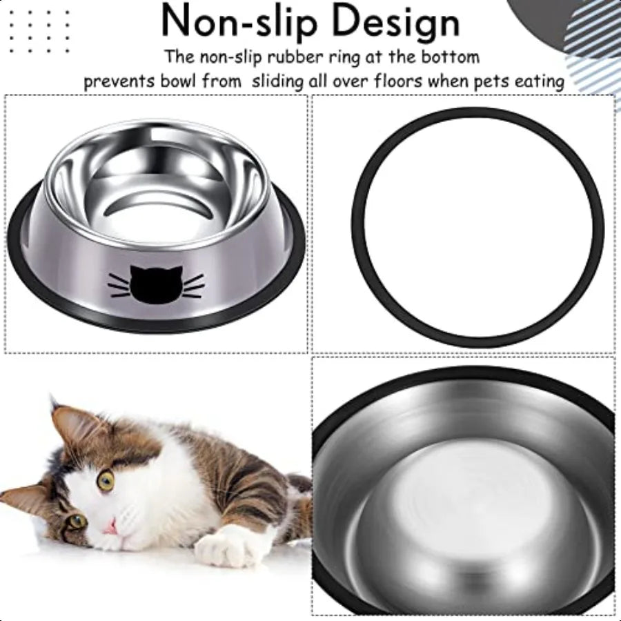 Hign-Concerned Stainless Steel Cat Bowls Non Slip With Removable Rubber Base