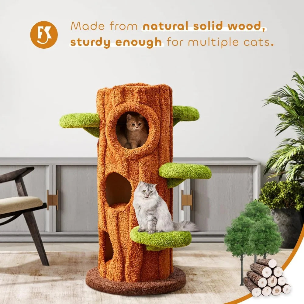MKDK Natural Wood Cat Tree Multi Level Scratching Post