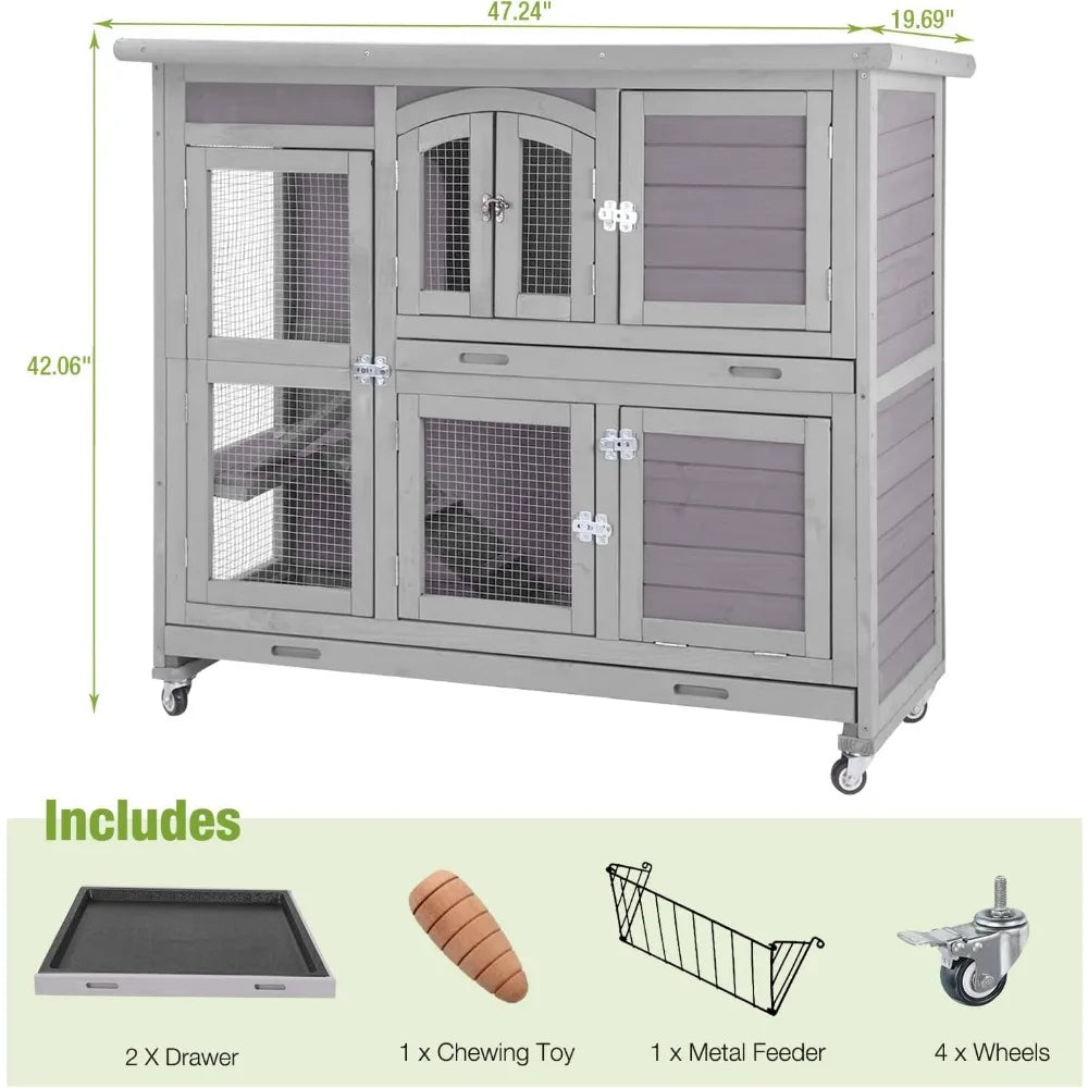 Rabbit Hutch Indoor Outdoor Bunny House With Plastic Tray