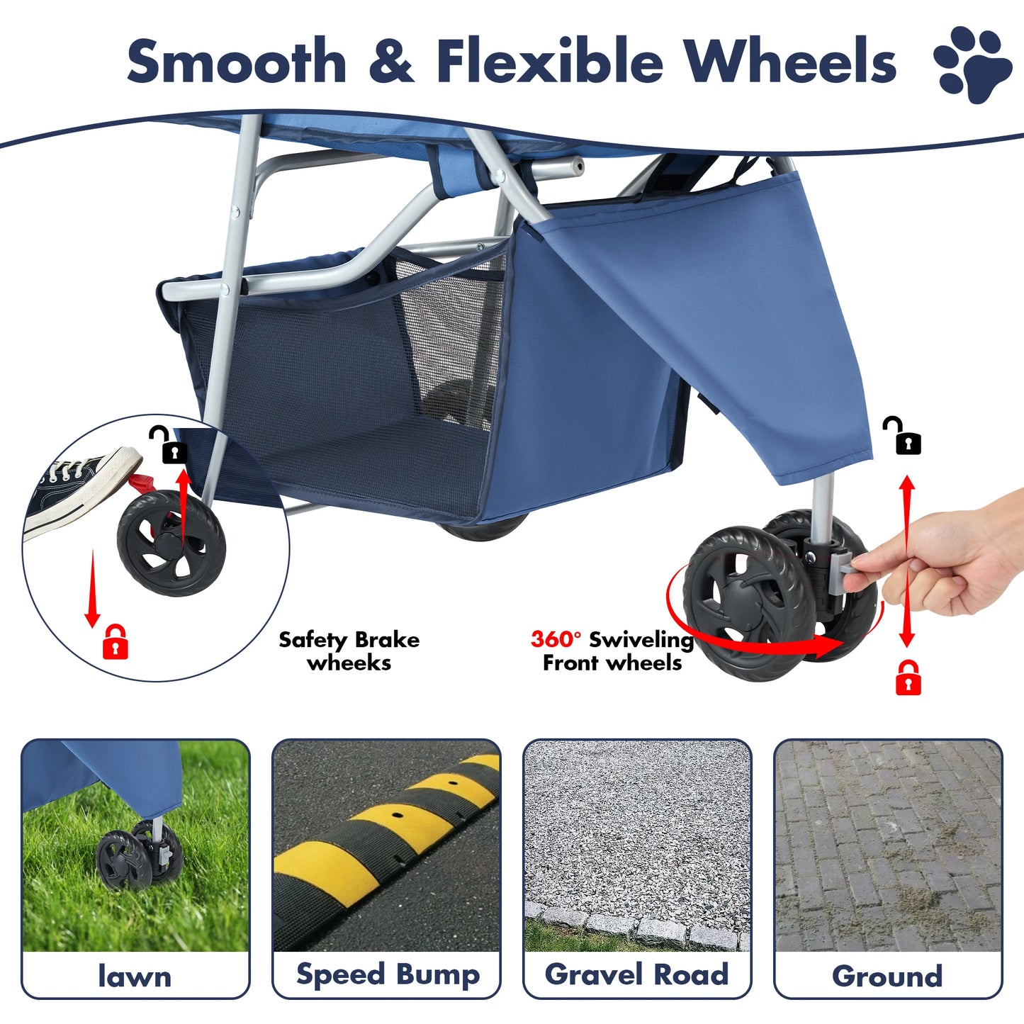 3-Wheel Foldable Pet Stroller for Small Dogs and Cats