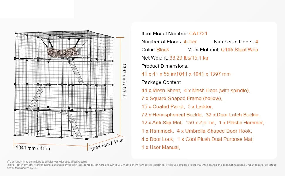 SucceBuy Cat Cage Detachable Metal Wire Enclosure With Front Doors