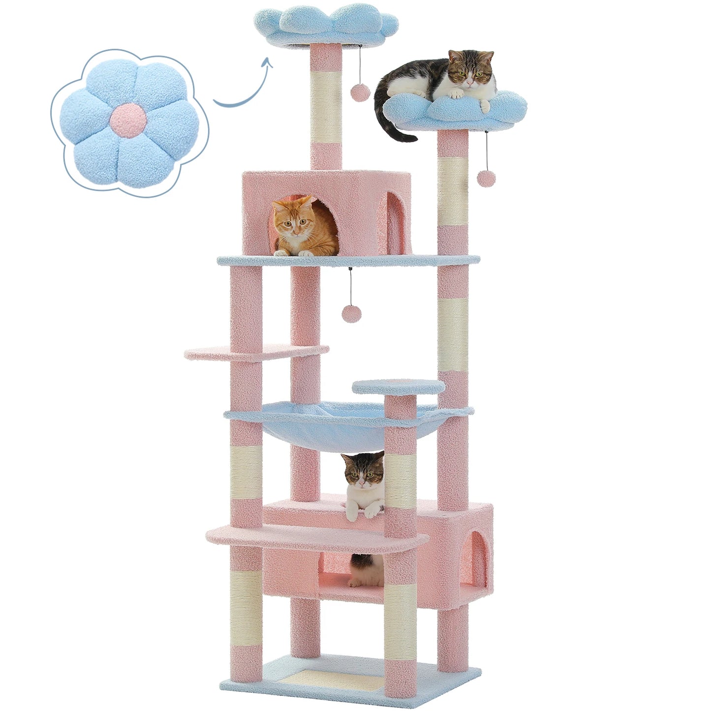 PEQULTI Multi Level Cat Tree Tower Scratching Posts Hammock Condo