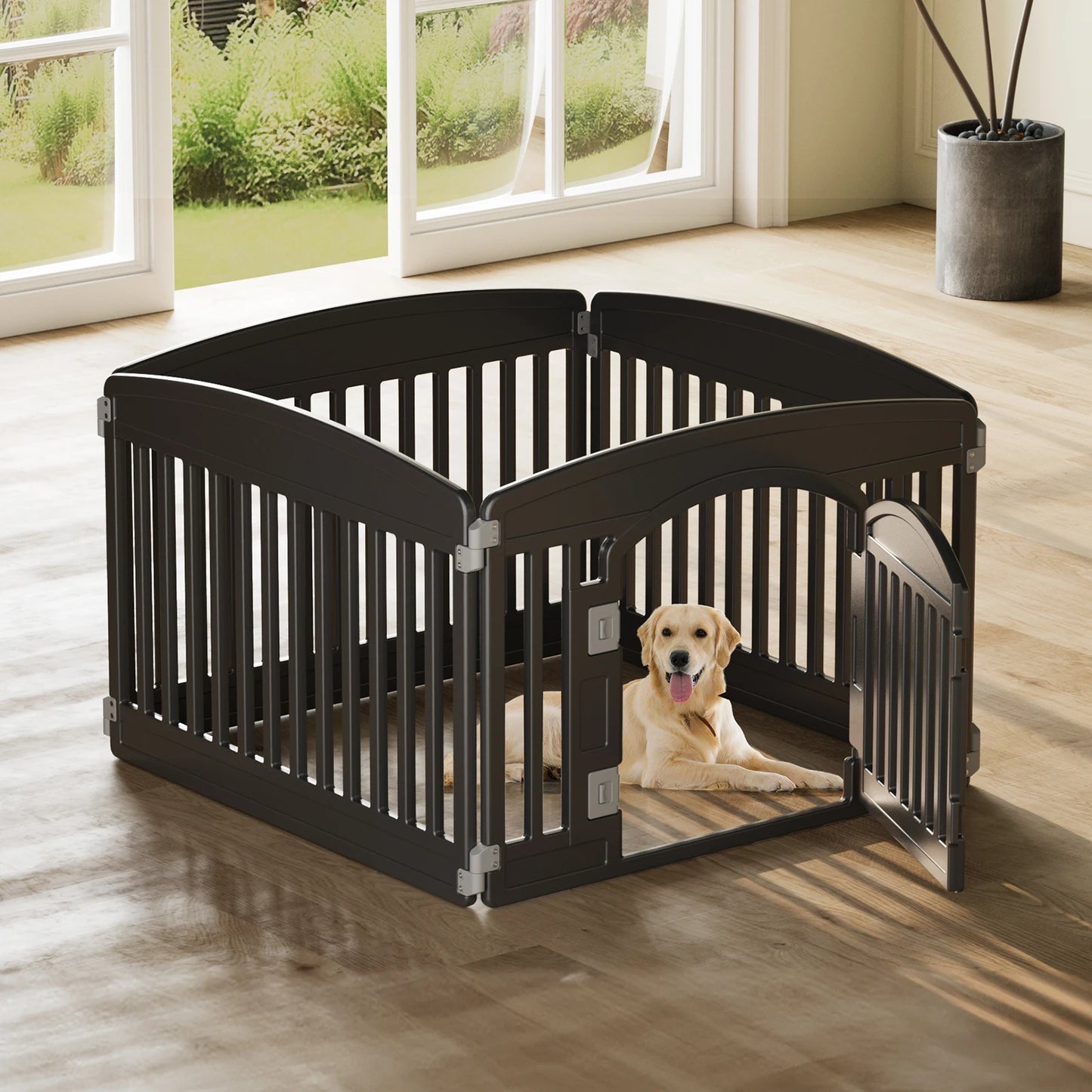 JHK Plastic Dog Playpen 6 Panel Expandable Fence Medium Dogs