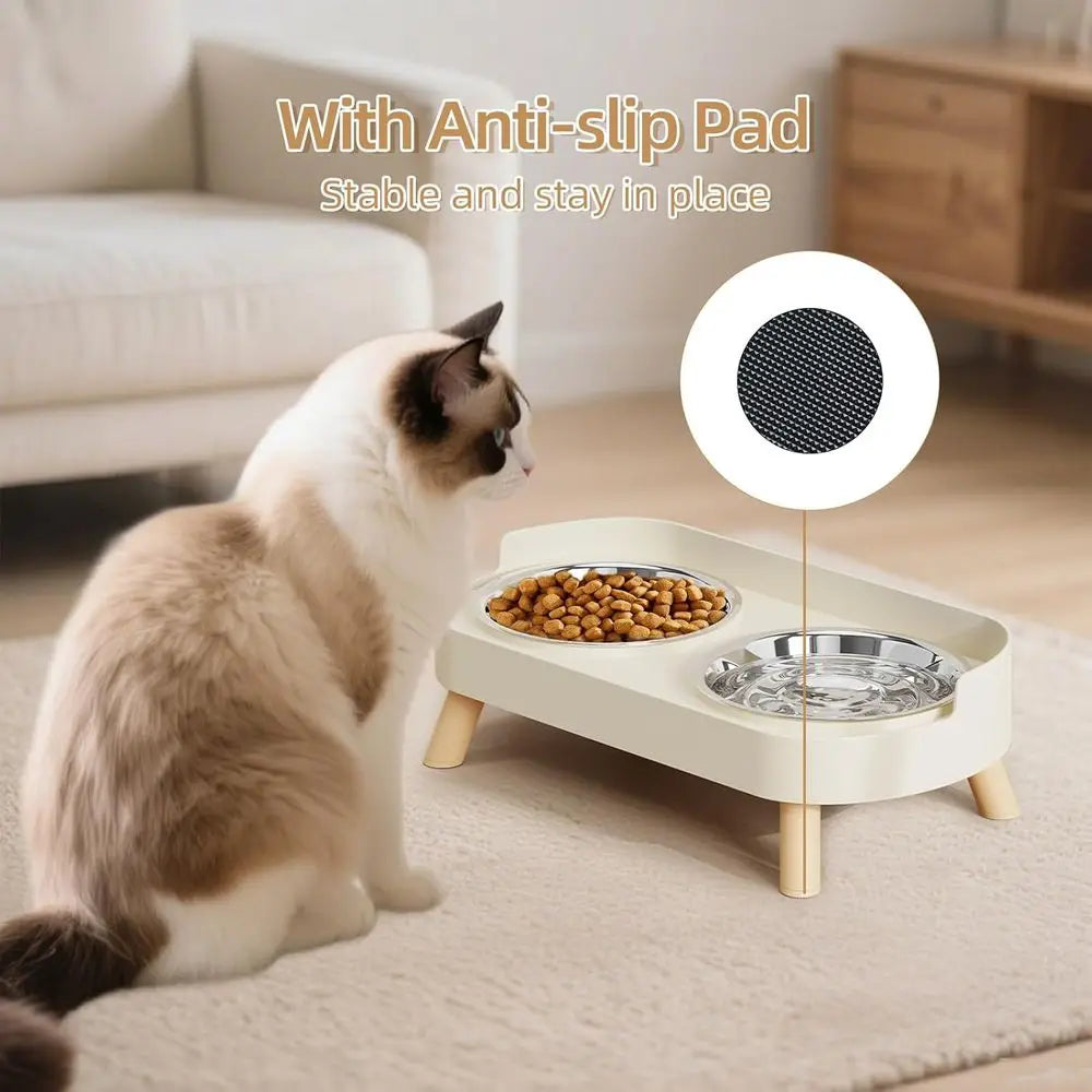Elevated Cat Bowl Set With Anti Spill Stainless Steel Bowls