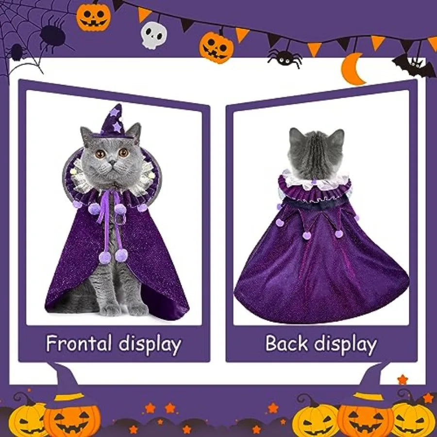 Pet Halloween Costume Wizard Cloak With Hat For Cats And Small Dogs