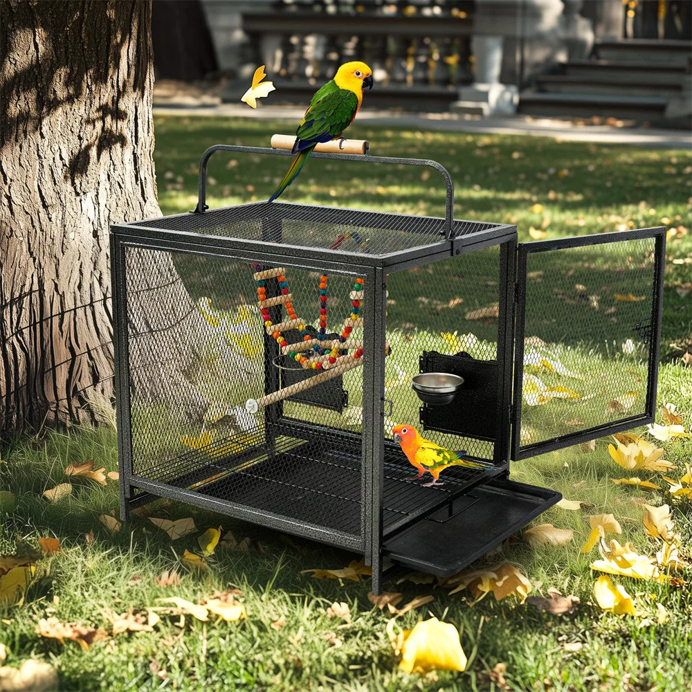 Heavy Duty Wrought Iron Travel Bird Cage With Wooden Perch