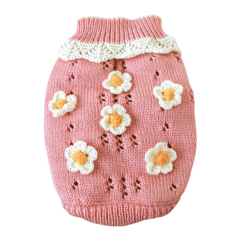 Floral Knit Dog Sweater For Dogs Warm Cozy Pet Sweater