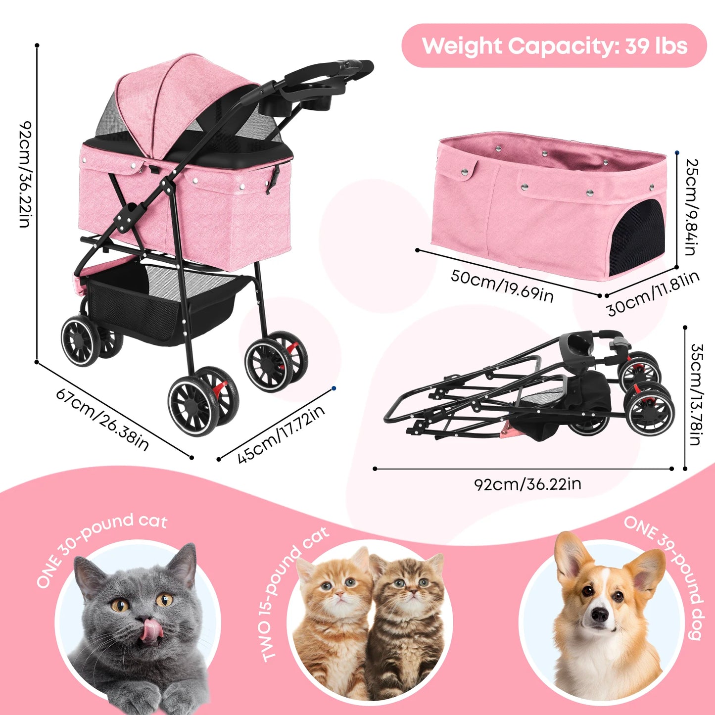 Chihuahua Pet Stroller For Small Dogs And Cats Foldable