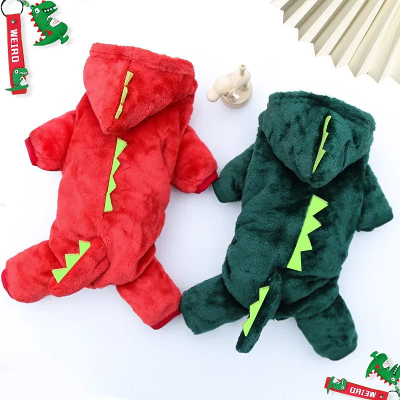 WANGMEOW Dinosaur Fleece Dog Jumpsuits Coat Hoodie Winter