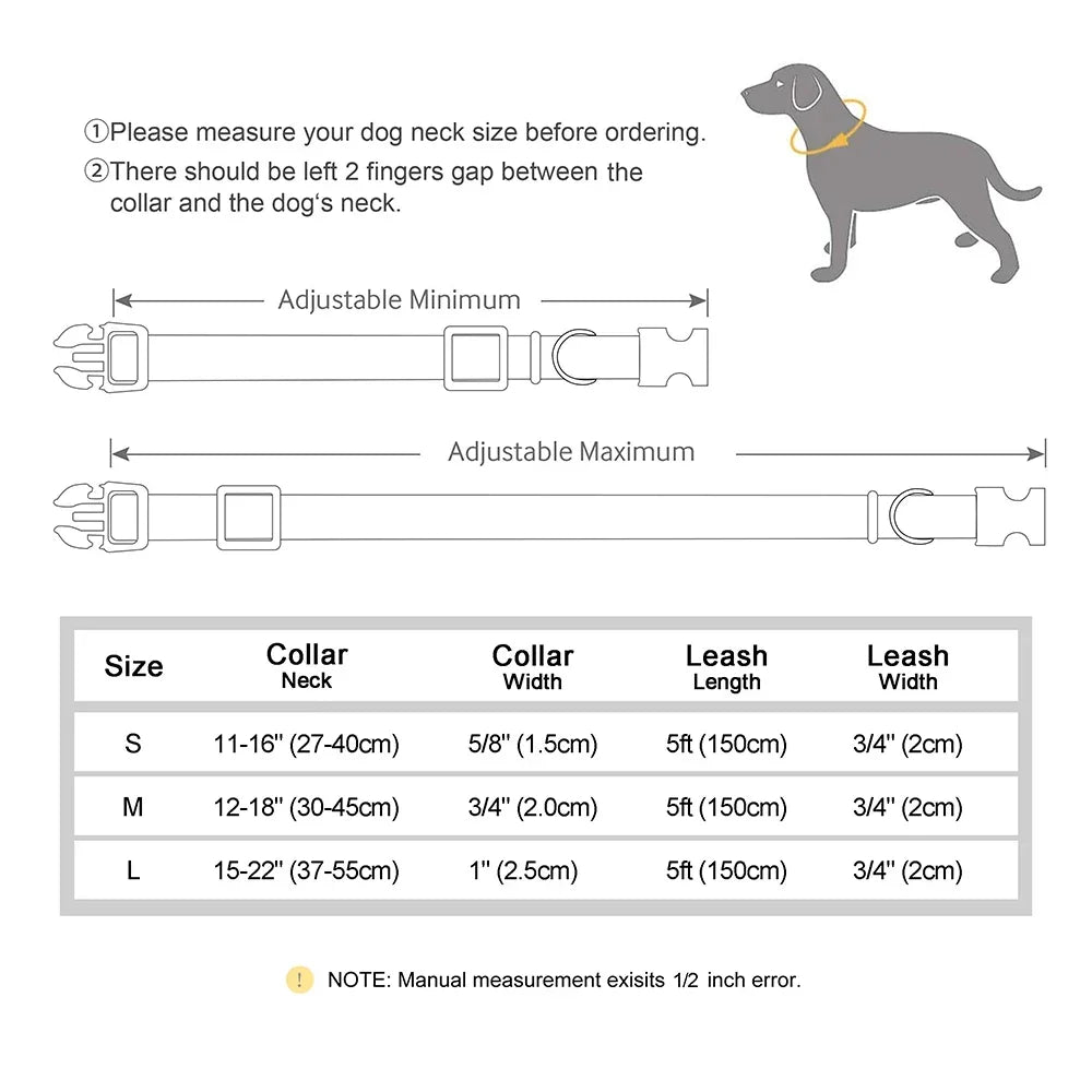 Nylon Dog Collar Leash Set With Personalized Genuine Leather Nameplate ID Tag