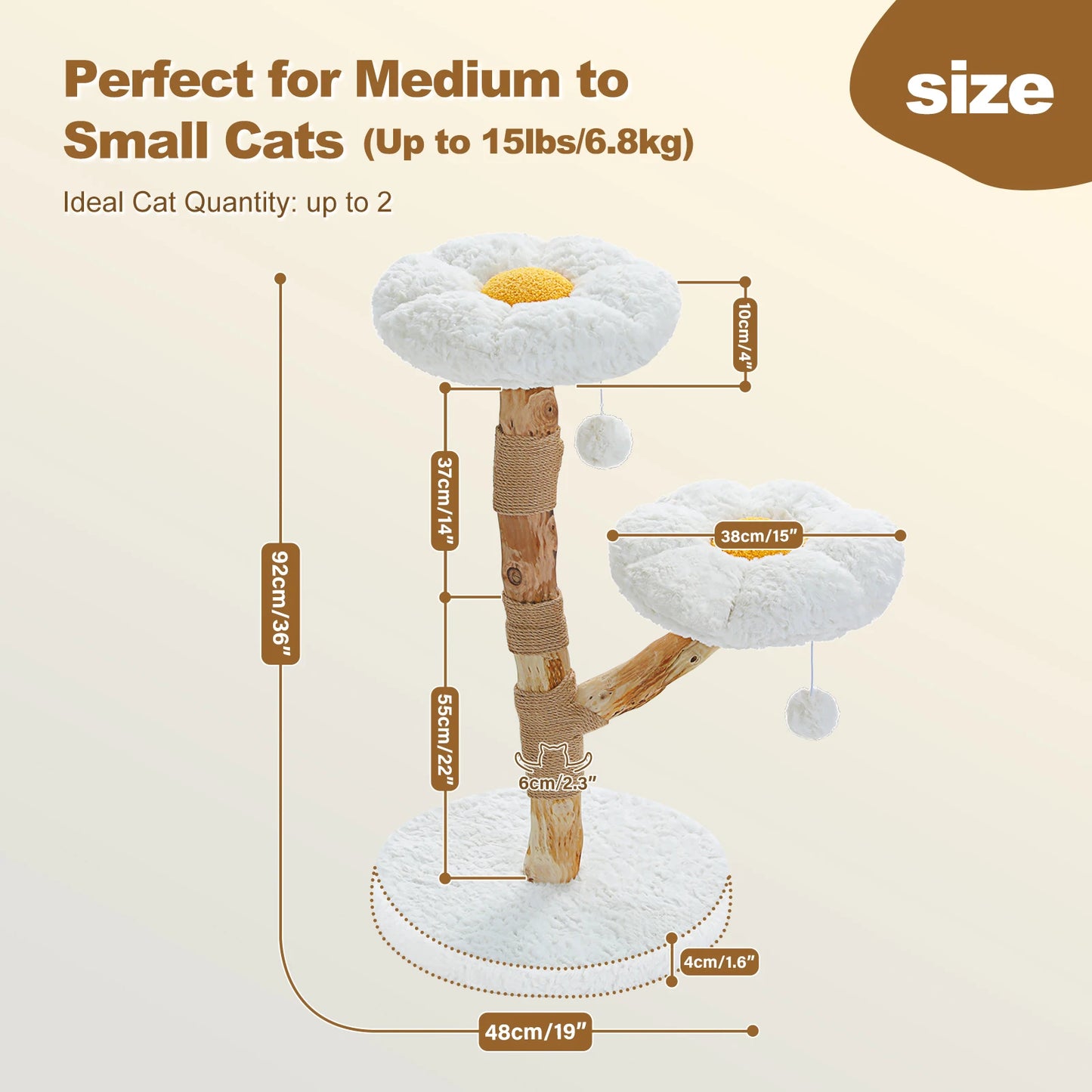 PAWZ Road Modern Cat Tree Tower With Natural Solid Wood Scratching Posts And Basket