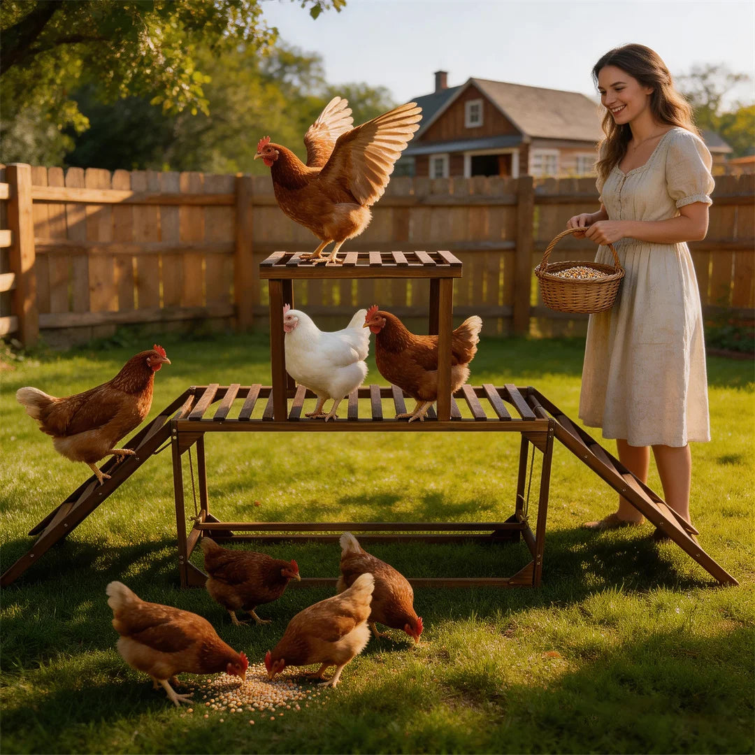 BINGOPAW Outdoor Wooden Chicken Coop Playset With Climbing Frame Swing