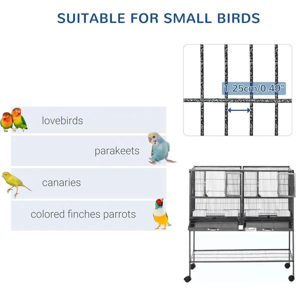 Divided Breeder Bird Cage With Rolling Stand And Removable Metal Tray