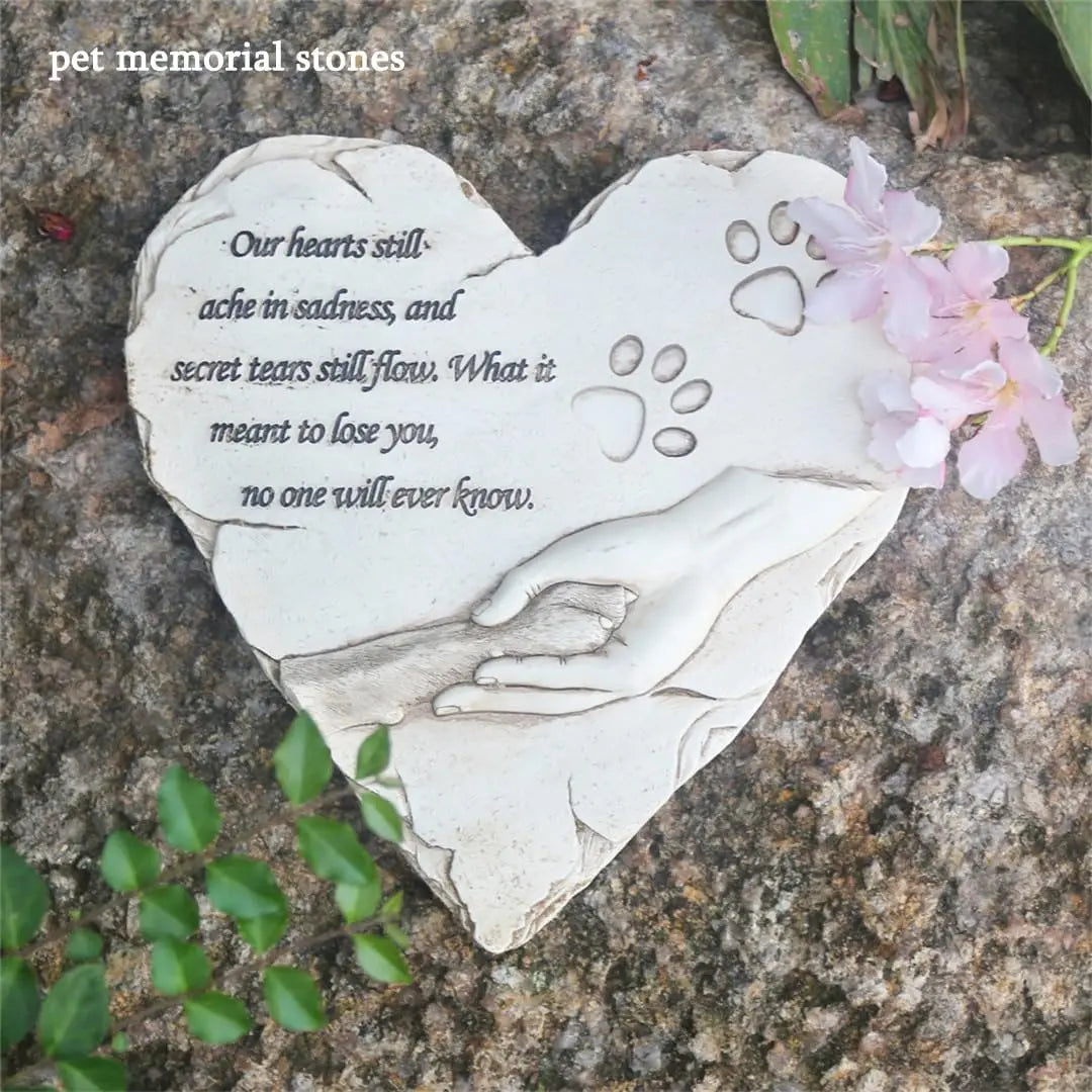 Heart Shaped Pet Memorial Stone for Dogs Garden Grave Marker
