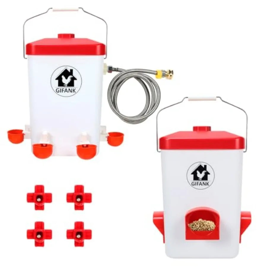 Chicken Feeder And Waterer Set Automatic No Waste Hanging Poultry Kit