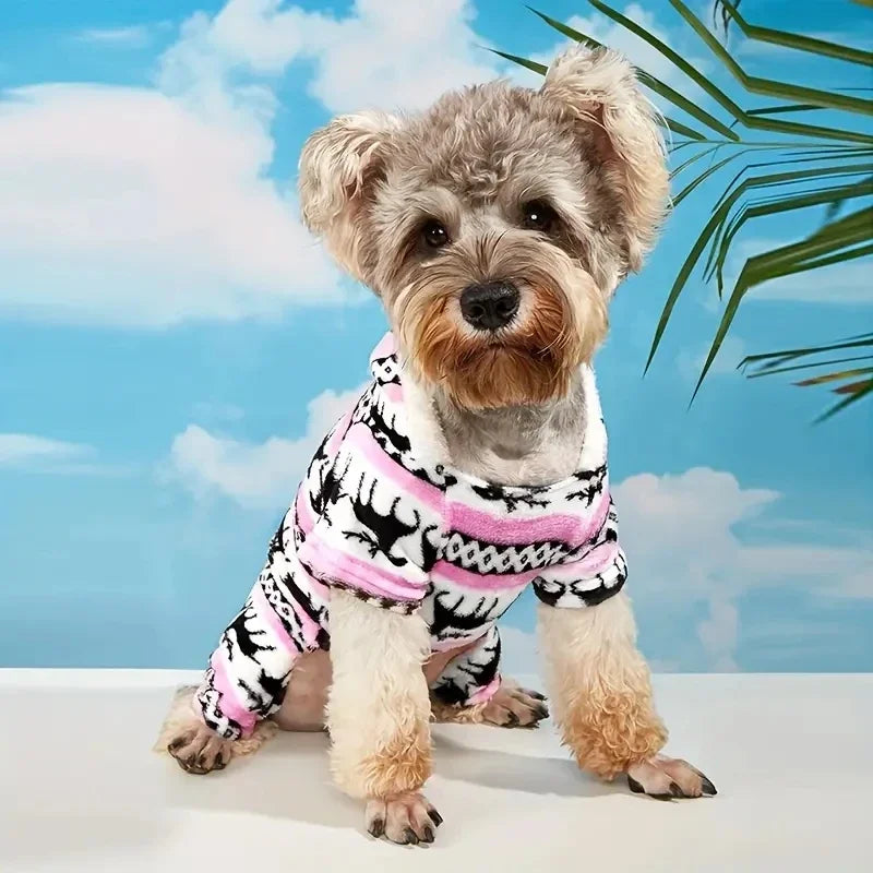 NONECN Reindeer Graphic Pajamas Hooded Jumpsuit For Puppy Dogs