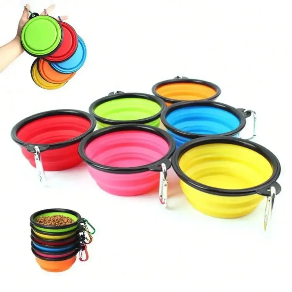 Folding Portable Dog Feeder Bowl 2 In 1 Bottle Carabiner