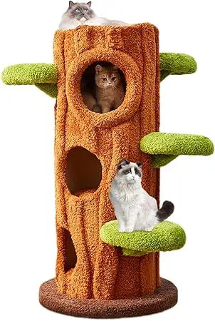 MKDK Natural Wood Cat Tree Multi Level Scratching Post