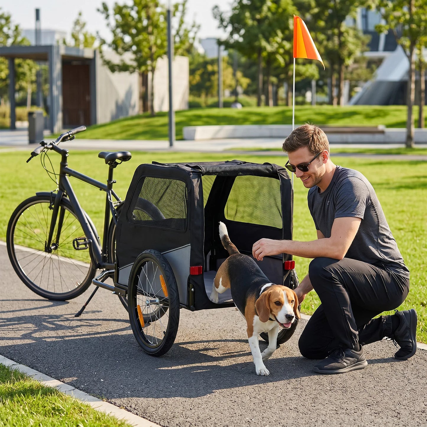 Foldable Dog Bike Trailer Steel Frame 100 Lb Capacity