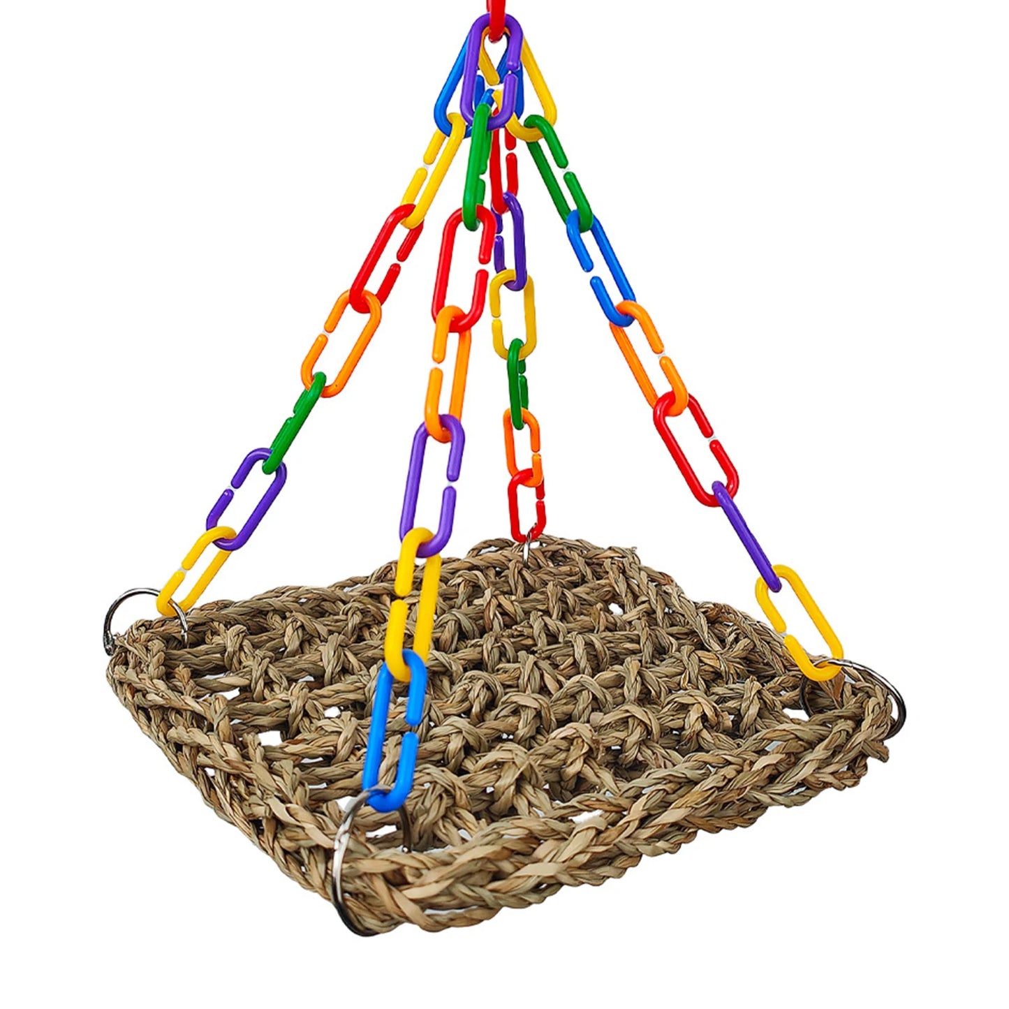 Parrot Swing Toy Woven Grass Hammock With Adjustable Chain Ring