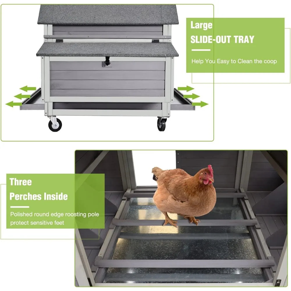 TANGXU Mobile Chicken Coop On Wheels Weatherproof Hen House