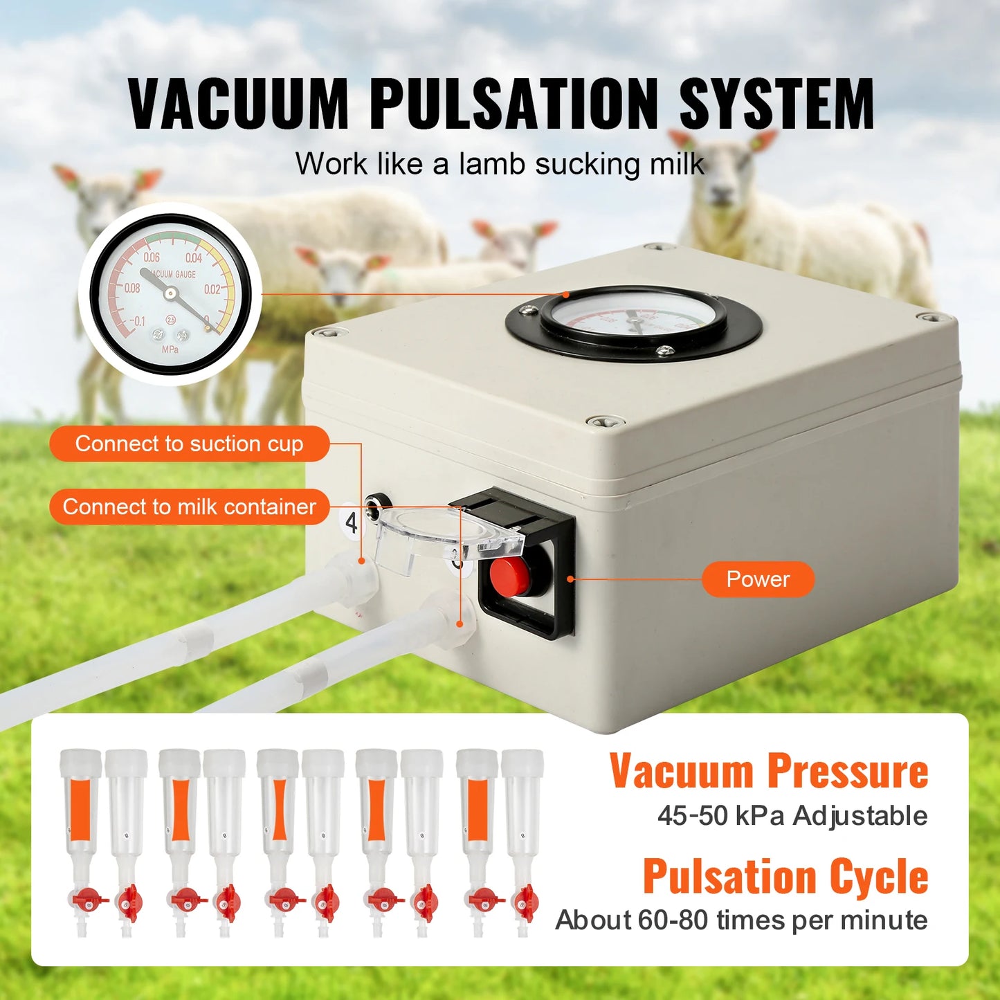 SucceBuy Goat Milking Machine Stainless Steel Bucket Automatic Pulsation Control