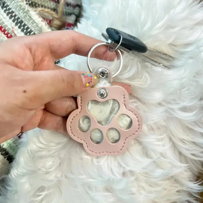 Leather Memorial Pet Hair Storage Keychain Cat Paw Charm