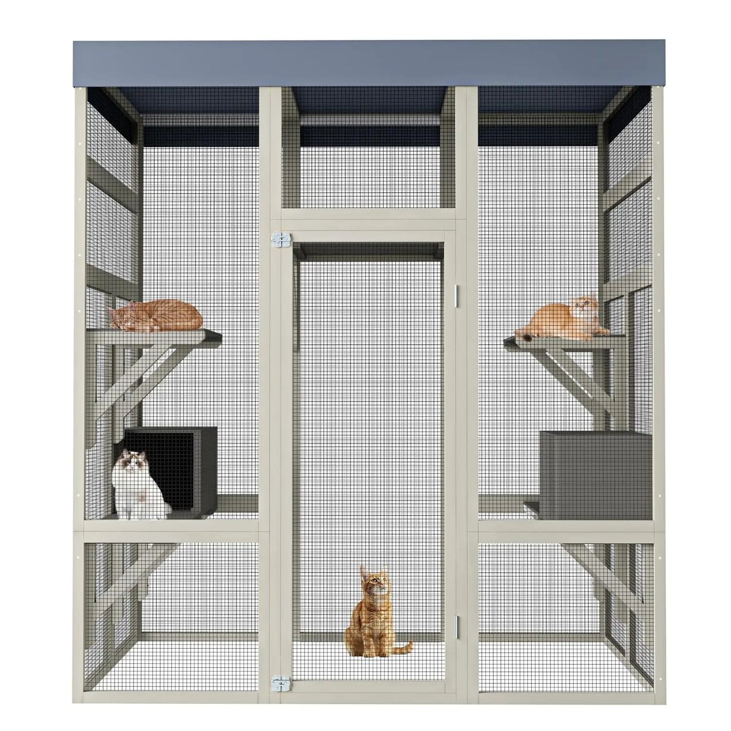 Wooden Outdoor Catio Enclosure With Waterproof Roof And Platforms