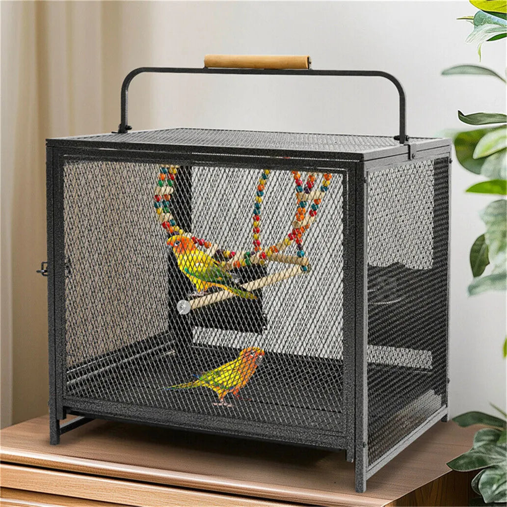 Heavy Duty Wrought Iron Travel Bird Cage With Wooden Perch