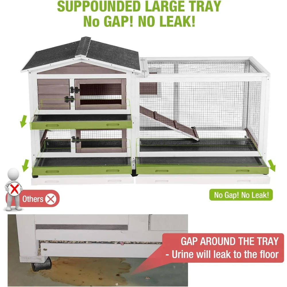 Chew Resistant Indoor Rabbit Hutch With Ramp And Wheels