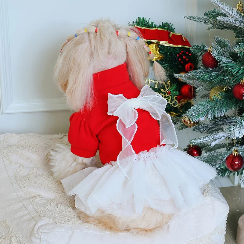 Christmas Dog Dresses Winter Pet Clothing Plaid Skirt