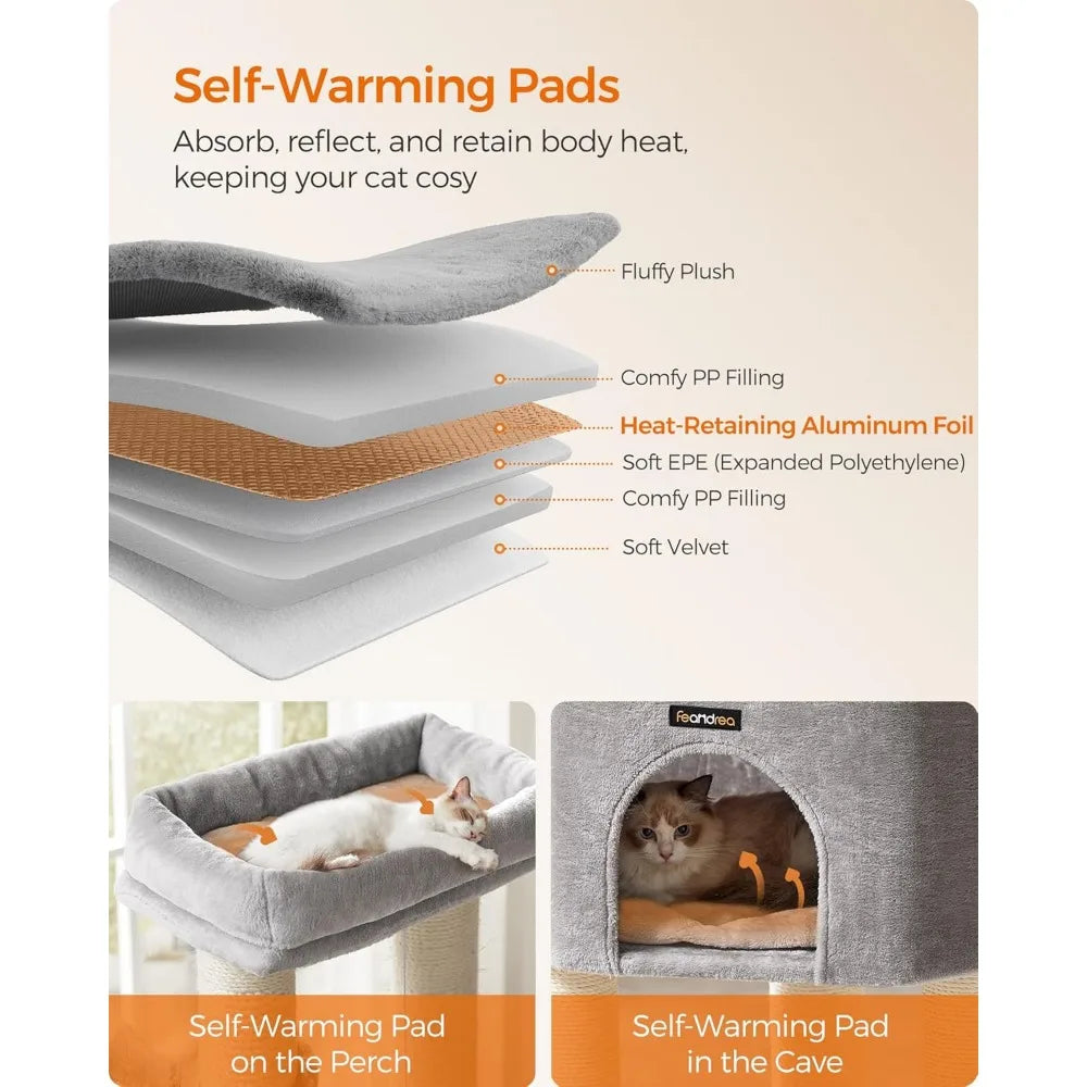 Feandrea Large Cat Tree Tower With Self Warming Pads