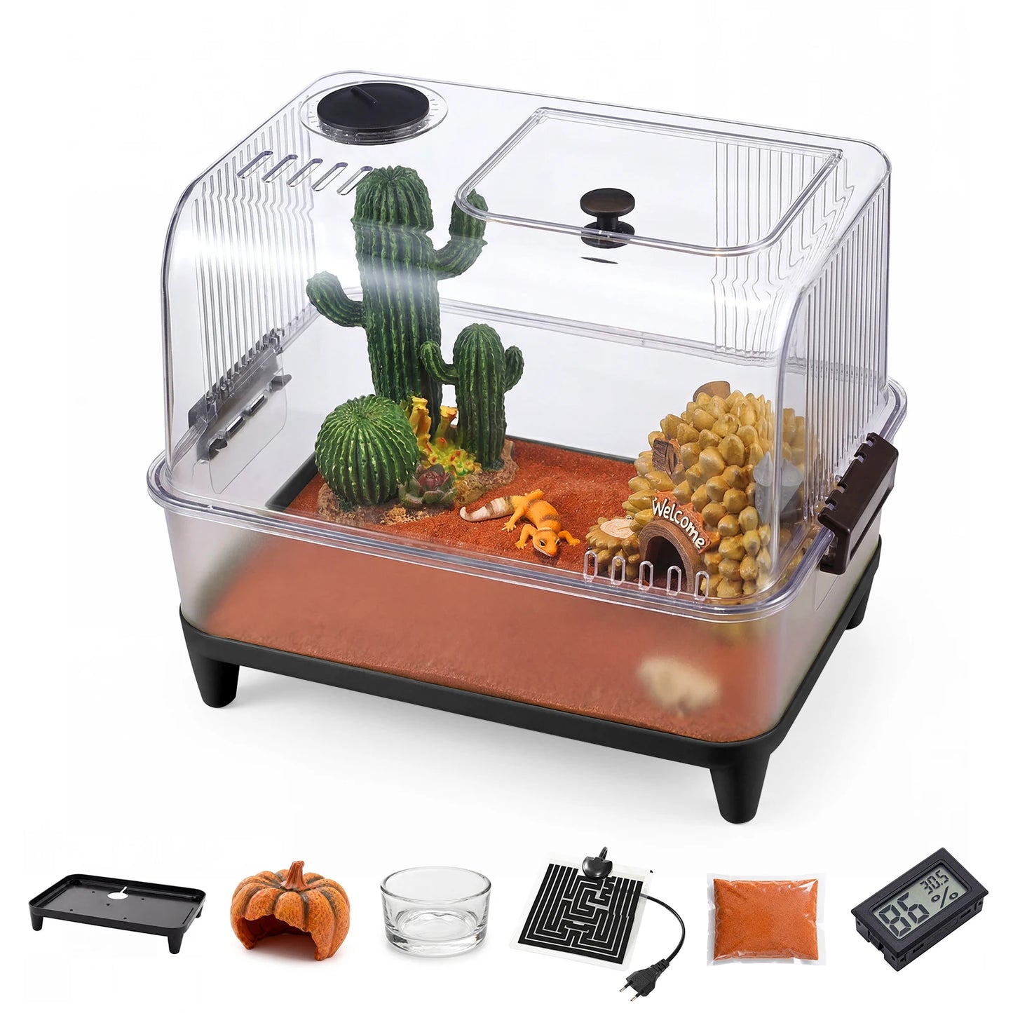 HiMISS Reptile Tank Starter Kit With Tank Base Heating Pad Hygrometer And Sand