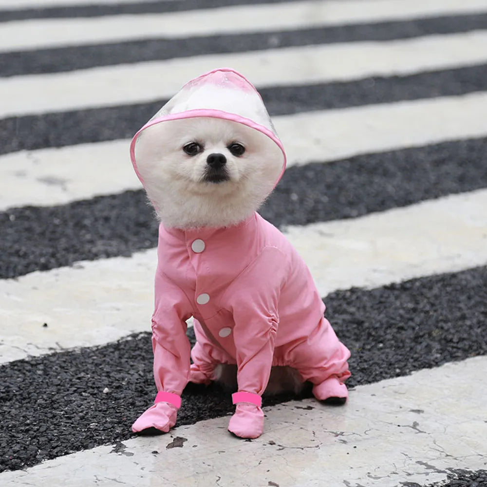 Dog Raincoat With Hooded Rain Boots For Small Dogs