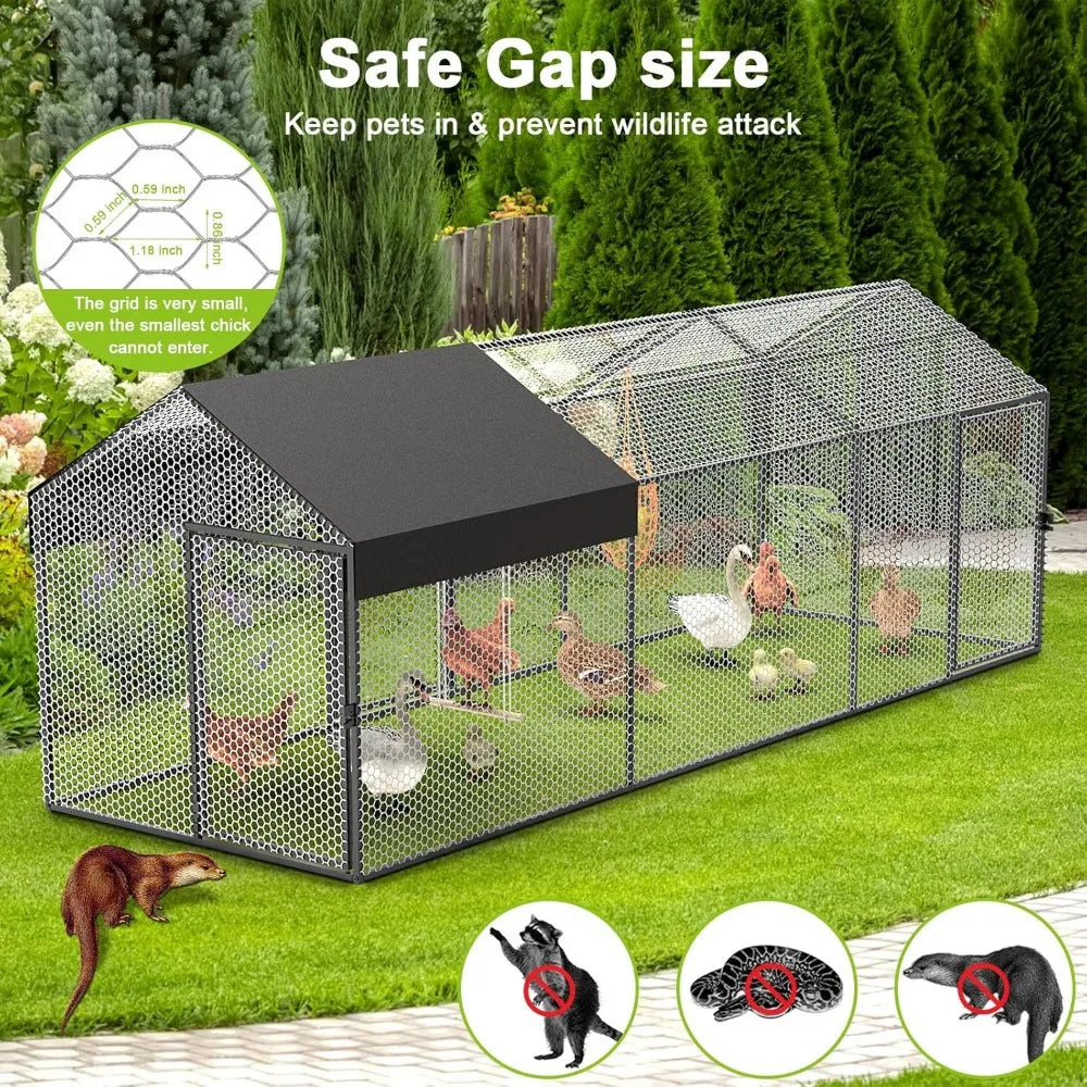 XMSJ Metal Chicken Coop Run for Outdoor Poultry Yard