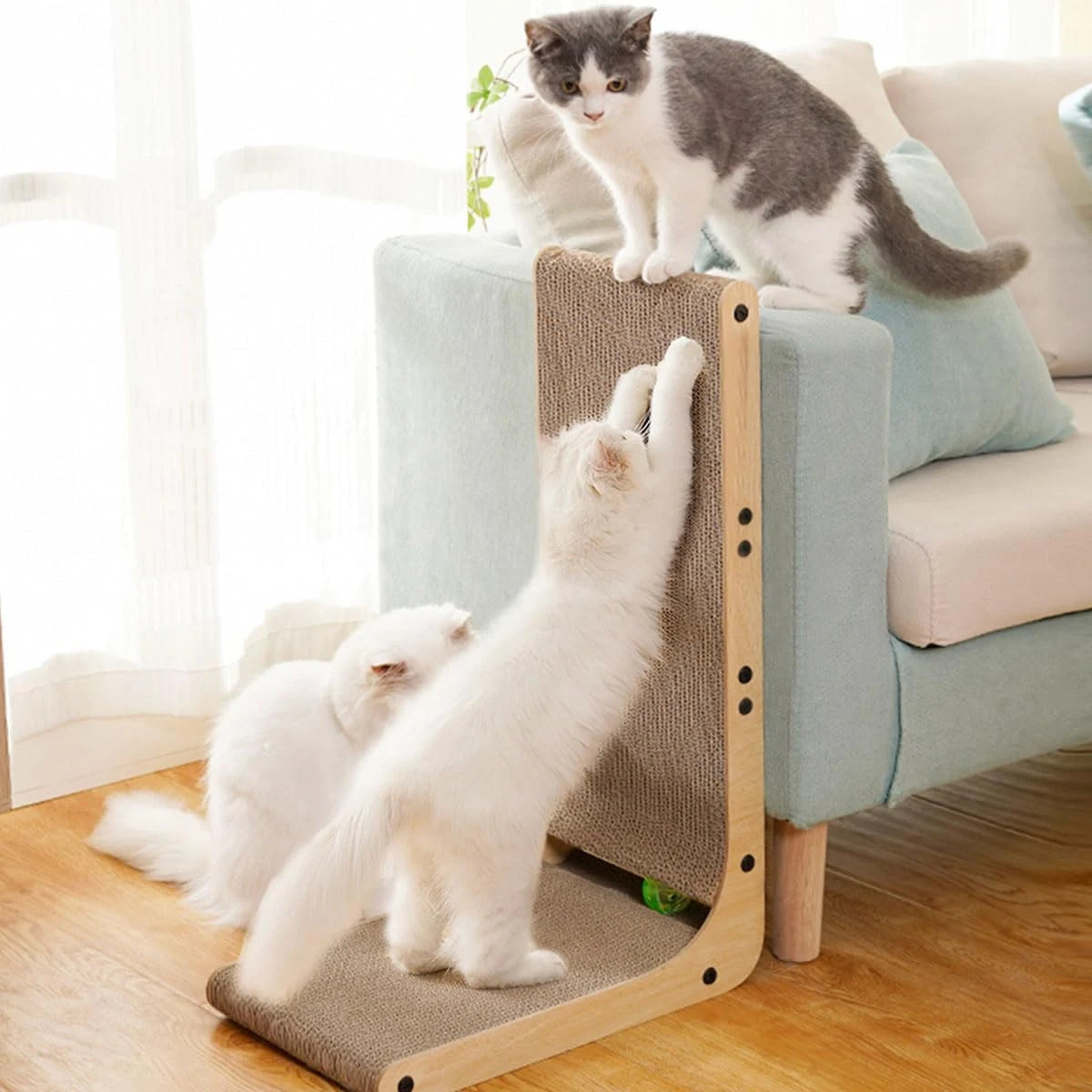 Cat Scratching Board L Shaped Wall Mounted Vertical Indoor Toy With Ball